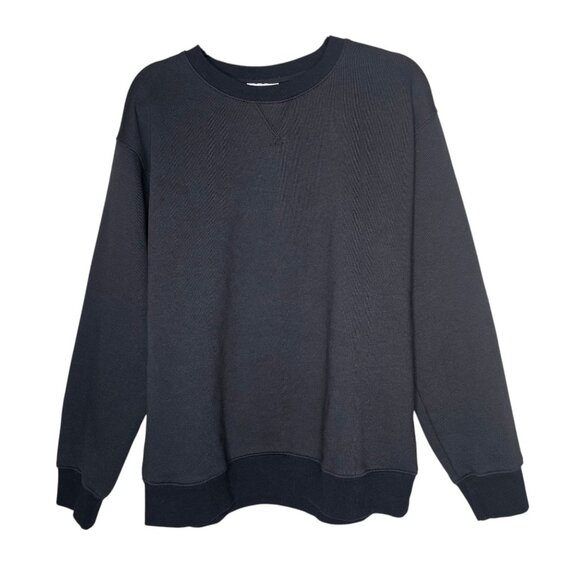 Tna Aritzia L Black Sweater Cozy Fleece Boyfriend Crew Minimalist Quiet Luxury - Picture 1 of 5